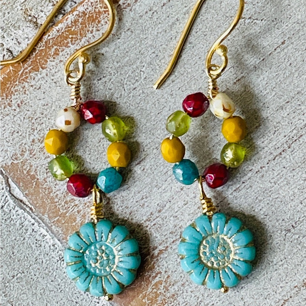 New Sunflower Floral Drop Earrings